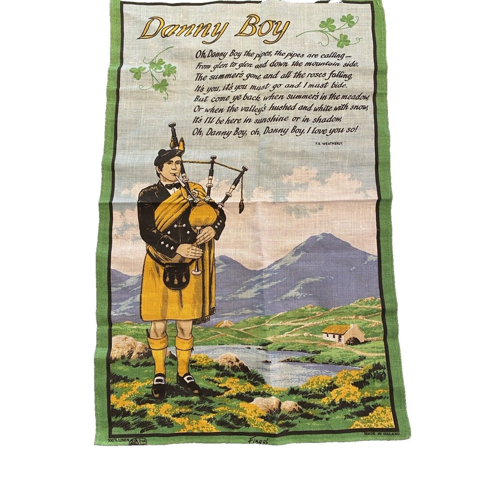 NWOT Tea Towel By Fingal Danny Boy 100% Linen Made in Ireland Wall Decor Irish